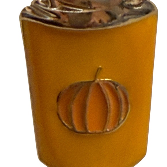 Pumpkin Coffee Enamel Pin Ghost Fall Halloween Gold tone 1 “ Lapel Pin - Picture 3 of 5
